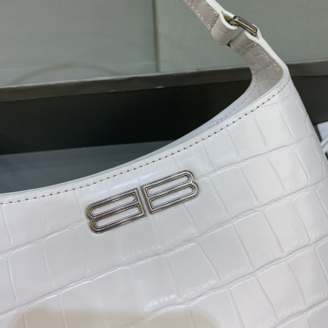 Balenciaga XX Small Hobo Flap Bag Crocodile Embossed White